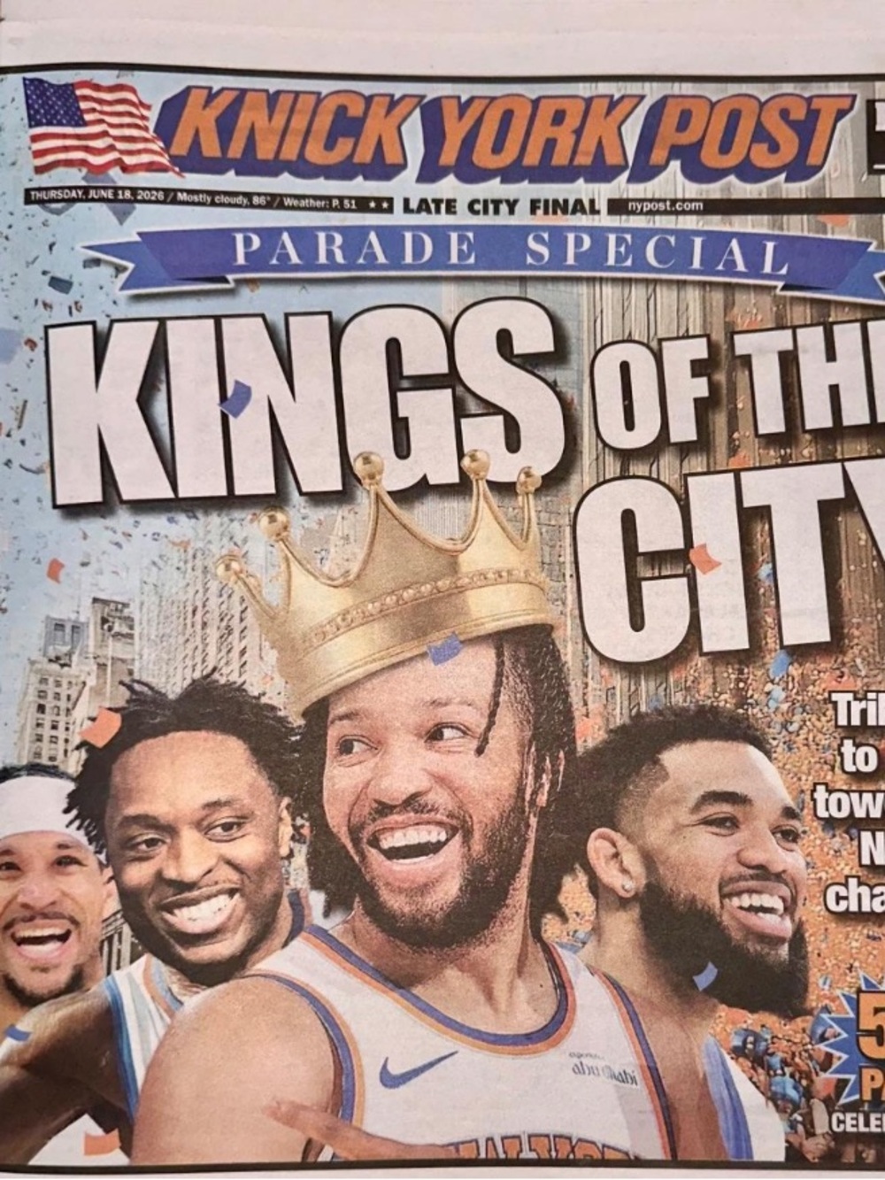 Get your copy of the historic Kings of New York Knicks Parade day News Paper!